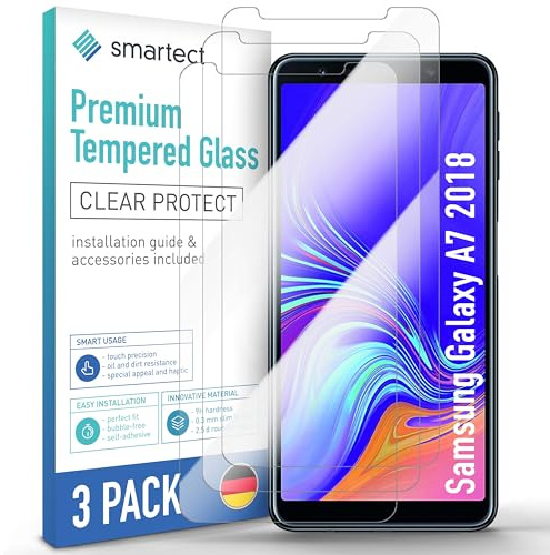 smartect Schutzglas 3 Stück für Samsung Galaxy A7 2018 | HD Panzerfolie Anti-Kratzer, Displayschutz 0.3 mm Ultra-klar, 9H Härte, Stoßfest, Blasenfrei
