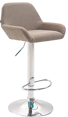 CLP Barhocker Braga Stoffbezug I Höhenverstellbarer Barstuhl Mit Metallgestell I Thekenhocker Mit Integrierter Fußstütze, Farbe:Taupe, Gestell Farbe:Chrom