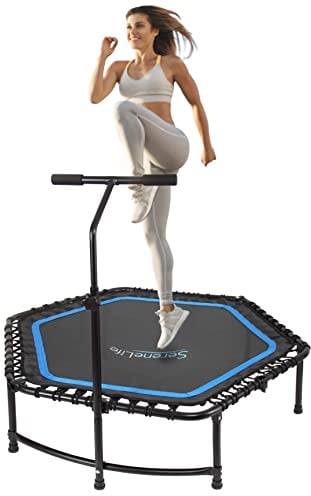 SereneLife Mini-Trampolin, 121,9 cm, sechseckig, Jump-Trainingsgerät, Mini-Trampolin für Erwachsene – Rebounders Mini-Trampoline für Erwachsene mit Griff SLELT518