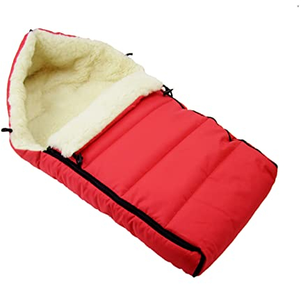 BAMBINIWELT universaler Winterfußsack (90cm), auch geeignet für Babyschale, Kinderwagen, Buggy, aus Wolle UNI liniert (rot)
