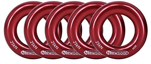 NewDoar Abseilring 25kN Rot Großer O-Ring-Seilverbinder für Kletterbaumpfleger Rettungshängematte und Slackline (5er-Pack