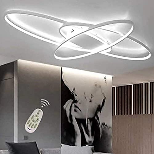 MQW Modern LED Deckenleuchte Dimmbar Deckenlampe mit Fernbedienung 46W Weiß Wohnzimmerlampe aus Metall Modern-Design für Schlafzimmer Esszimmer Wohnzimmer Arbeitszimmer Flur Büro 95cm