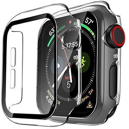 TAURI 2 Pack Apple Watch 40mm Serie 6/SE/5/4 Funda+Cristal Templado, PC Case y Vidrio Protector de Pantalla Integrados, Slim Cover de Bumper y Protector Pantalla (Transparente)