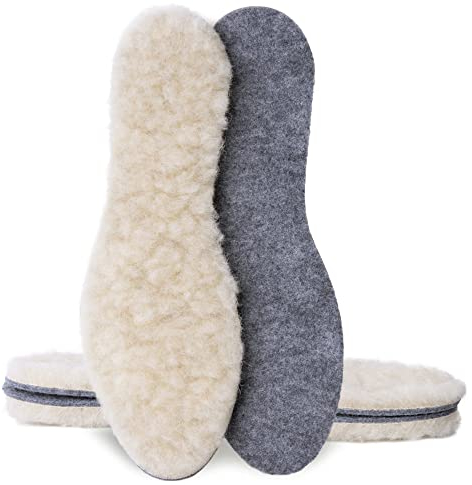SSULPO 2 Paare Winter-Einlagen - 13,7-mm-Sohlen aus Wolle & Synthetikfilz - Kuschlig, warm & komfortabel dank natürlicher Schafwolle - Atmungsaktive Einlegesohlen für Winterschuhe - Größen: 36-47