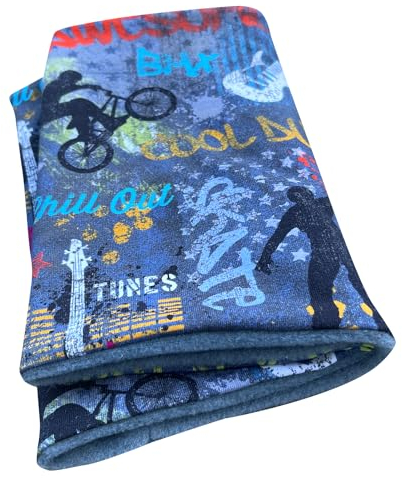 Wollhuhn Öko Mädchen/Jungen/Kinder Warmer Schlupfschal/Halstuch Innen Fleece Gefüttert Viele Motive Winter Übergangszeiten (aus Öko-Stoffen) 20220523 (Cool Stuff Jeansblau)