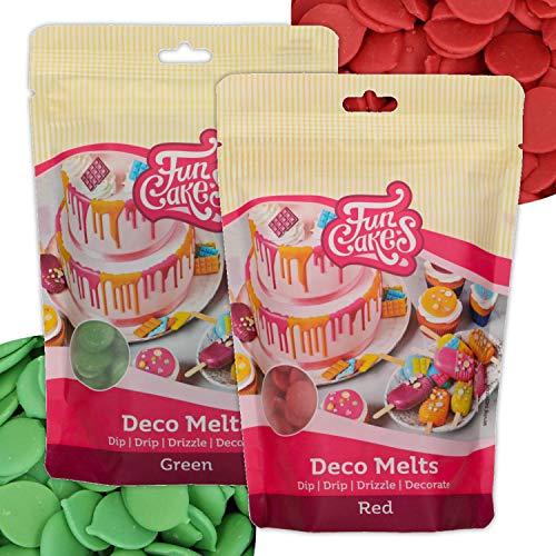 AOS Set | Funcakes Deco Melts Set - Rot/Grün Weihnachten 500g | Tauchen, tropfen, nieseln und dekorieren! | Zum dekorieren von Torten, Kuchen, Kekse und Cupcakes!