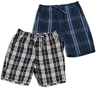 LAPASA Lot de 2 Shorts de Pyjama Homme 100% Coton Court Short de Détente & d'Intérieur Maison Pyjacourt avec Poches M92 Noir & Blanc, Bleu Marine & Bleu M