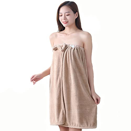 DAIHAN Pareo de Bain Femme Serviette de Bain Robe Sarong Spa Serviette A Sauna Drap de Bain Séchage Rapide Robe Wraps en Bouton Réglable Peignoir Éponge,Brun,75 * 150cm