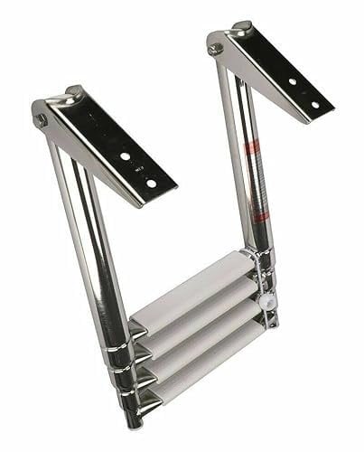 PIMAR Scaletta Inox Ribaltabile Telescopica 4 Gradini 115 x 30 per Gommone Barca Nautica Plancette Acciaio Accessori