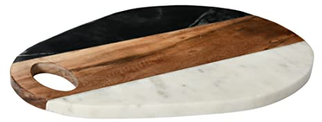 Bloomingville Schneidebrett aus Marmor und Akazienholz mit Griff, mehrfarbige Servierteile, 38,1 cm L x 38,1 cm B x 2,5 cm H