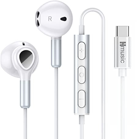 Hmusic Cuffie USB auricolari USB di tipo C magnetici, auricolari cablati in cuffia con controllo del volume del microfono per Samsung Galaxy S22 S21 S20 FE22/ Pixel 6 5 4 3XL/ Xiaomi 12/11 (bianco)
