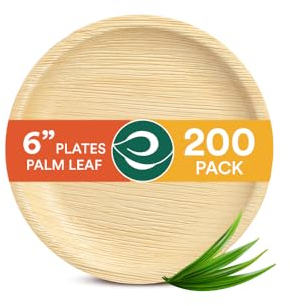 ECO SOUL Platos de hoja de palma 100% compostables, biodegradables y desechables | como platos de bambú, ecológicos | resistente, apto para microondas y horno | (200 unidades) (Platos Redondos de 6)
