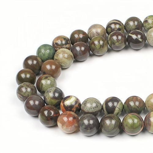 MJDCB Natural Round Stone Beads 10mm Ocean Stone Loose Gemstone Beads for Jewelry Making Bracelet Necklace 35pcs