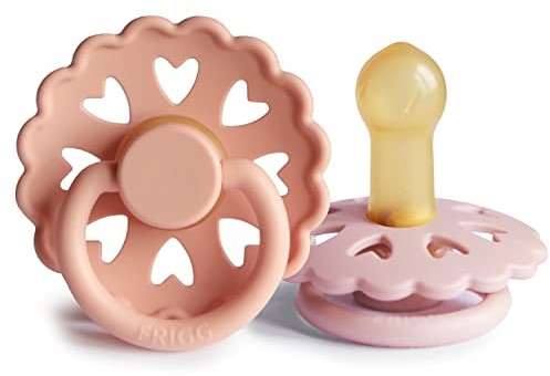 FRIGG Fairytale Confezione da 2 ciucci | Ciuccio in lattice | Senza BPA | Prodotto in Danimarca | Tettarella simmetrica a ciliegia | (Pretty In Peach/Primrose, Taglia 2 (6-18 Mesi))