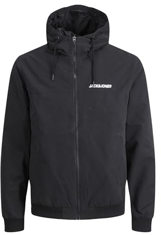 JACK & JONES PLUS Men's Jjerush Hood Bomber Noos Pls Jacket, Black/Detail: Solid, 3XL