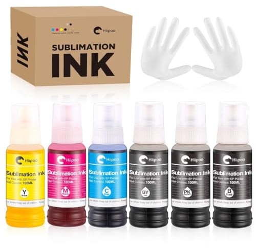 Hiipoo Encre de Sublimation 552 t552 600 ML pour imprimantes EcoTank ET-8500 ET-8550 Grand Format Supertank - Transfert à Chaud sur gobelets de t-Shirt (6 Couleurs, 1 pièce, 1 K, 1 C, 1 M, 1 Y, 1 GY)