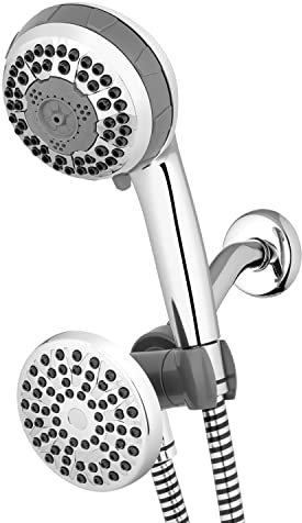 Waterpik Power Spray VIC-133E-NSP-853E Système de douche double 2 en 1 avec pommeau de douche à effet pluie et douchette à main 8 modes Chromé