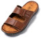 JOMIX Sandales Homme Cuir avec Scratch Chaussures de Plage Tongs Hommes Chaussons de Randonnée pour Douche Piscine Marche (Caramel, 43)