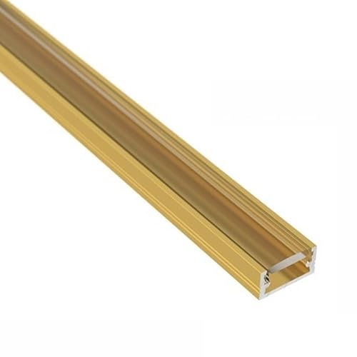 ledomec LED ALU Profil Slim LED Leiste (14x7mm) in Gold mit Abdeckung (2m Gold - Abdeckung Klar)