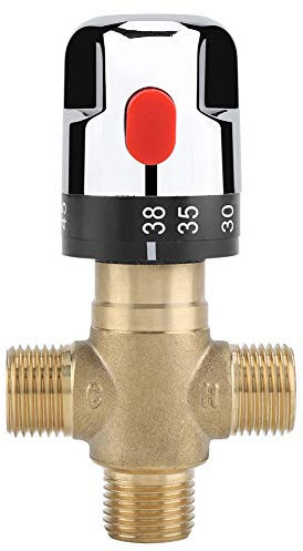 CHICIRIS Thermostatic Mixing Valve, Solid Brass Water Temperature Control Valve, 1/2 in Water Temperature Pipe Basin Thermostat Control for Shower System Water Control (15 mm)
