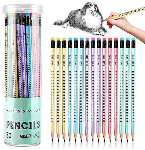 Capgoost HB Bleistifte Set, 30 Stück Mit Radiergummi, Holz Dreikant Graphitstifte, Rutschfest Mehrfarbig für Kinder, Schule, Büro, Schreiben, Skizzieren