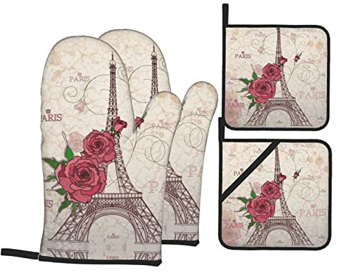 Lot de 4 maniques et maniques en forme de roses - Résistantes à la chaleur - Étanches - Pour la cuisson et les grillades