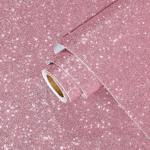 Yullpaper Glitzer Tapete Rosa Dekofolie Möbelfolie Selbstklebend Tapete Kinderzimmer Mädchen Glitzer Klebefolie Möbel Rosa Wand Tapeten Wohnzimmer Selbstklebende Folie für Möbel Schrank 40cm X 200cm