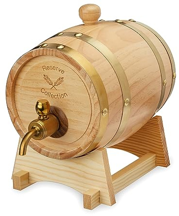 Foster & Rye Wooden Barrel for Whiskey, Whiskey Infusion Bourbon Barrel Moonshine Jug with Spigot, Liquor Dispenser Beverage Barrel - Holds 750mL Set of 1