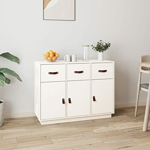 BaraSh Sideboard Kommode Weiß TüRen Sideboard Flur Schmal Eckkommode 100x40x75 cm Flurschrank Massivholz Kiefer