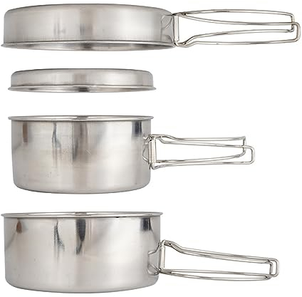 Utensilios de cocina para camping, ollas y sartenes de acero inoxidable, juego de cocina de camping, juego de ollas y sartenes ligeras, juego de cocina resistente al aire libre para senderismo,