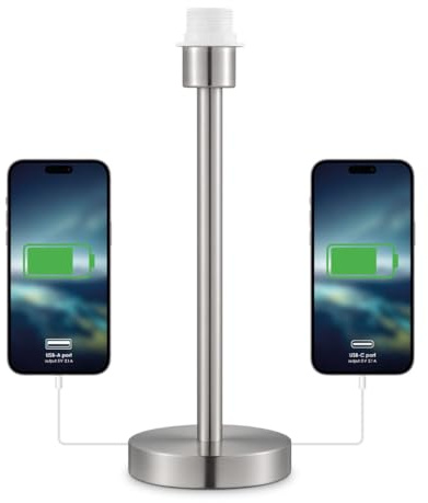 Home Sweet Home E27 Tischlampenfuß mit 2×USB | Moderne Nachttischlampe in sandfarbenem Nickel | Kombinierbar mit Lampenschirm | Ideal fürs Schlafzimmer