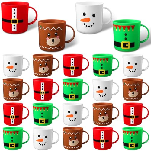 Yaomiao 24 Pcs Christmas Mugs Set Santa Snowman Elk Elf Plastic Mugs Bulk Christmas 8 oz Cups Gifts for Holiday Party Supplies, 4 Styles