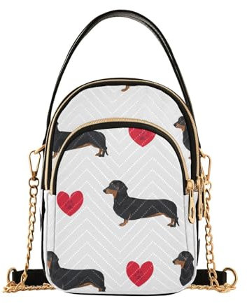 MCHIVER Dackel Hund Herzen Crossbody Tasche für Frauen Handy Geldbörse Geldbörse mit abnehmbarer Kette Schulter Handtasche für Reise Telefon Arbeit Pass, Dackel-Hundeherzen