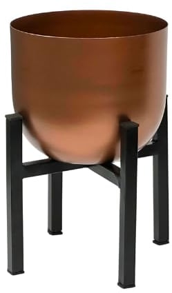 Large Versatile Metal Table Top Planter With Reversible Stand Plant Pot for Indoor/Outdoor Flower pot Plant Herb | Garden Container | Organizer decor (Bronze/Copper Colour with Black Stand)