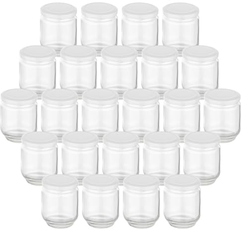 gouveo 24er Set Einmachgläser 190 ml rund mit Schraubdeckel weiss - Kleine Vorratsgläser mit Schraubverschluß - Schraubgläser zum Einkochen und Aufbewahren