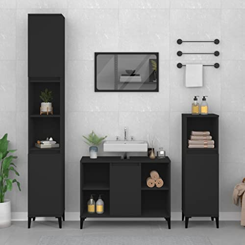 MNISDFL Schwebender Badezimmerschrank Freistehender Aufbewahrungsschrank Waschbeckenunterschrank Schwarz 80x33x60 cm Holzwerkstoff