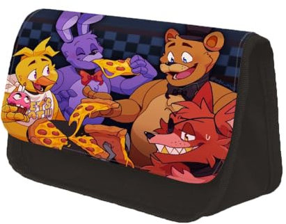 QKNTKF FNAF Federmäppchen mit Reißverschluss, Fünf Nächte Spiel Anime Federmäppchen FNAF Sicherheitsverletzung Stifttasche Große Kapazität Schreibwaren Organizer Stiftebox für Schule Studenten Jungen