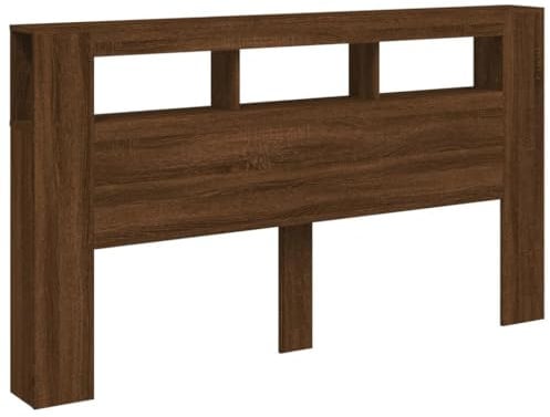 vidaXL LED Kopfteil, Bettkopfteil mit LED-Leuchten, Betthaupt mit Ablagen, Bettzubehör Schlafzimmer, Braun Eichen-Optik 180x18,5x103,5cm Holzwerkstoff