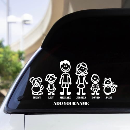 LLLGSH Personalisierte Familie Auto Sticker - Aufkleber selbst gestalten für Auto - Aufkleber Auto Motorrad Fahrrad Boot - klebt auf jeder glatten Oberfläche - 20×40cm - wasserdichte