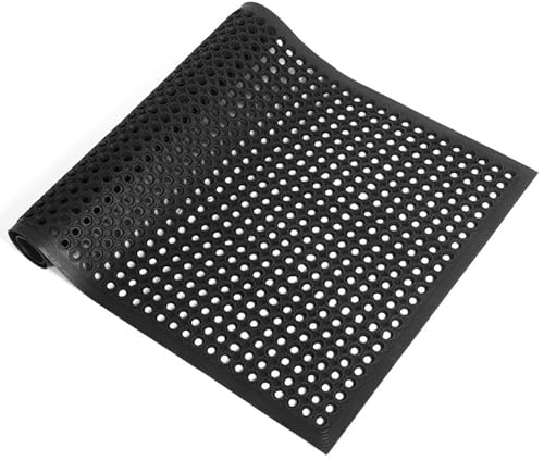 MYOYAY Ringgummimatte, Meterware Gummimatte Fußmatte 90x150 cm rutschfeste Drainage Matte Wabenmatten Outdoor Gummiläufer für Küche Bad Terrasse Spielplätze und Gärten, Schwarz