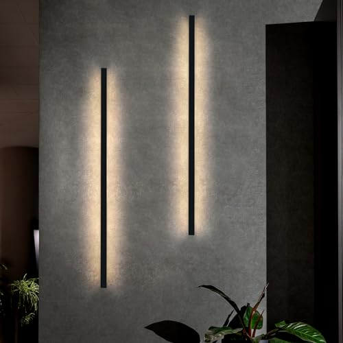 ZMH 2ER Wandlampe led Wandleuchte innen - Modern 100CM 34W Flur Up Down Warmweiß Flurlampe Wohnzimmerlampe Schwarze Bettlampe Wandbeleuchtung für Treppenhaus Wohnzimmer Kinderzimmer Schlafzimmer