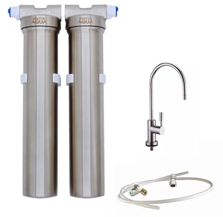 DOCTOR AGUA Filtro de Agua Ecológico HIS DUO ANTICAL Ultra Purify con Zeolita en Acero Inoxidable - Bajo Encimera - Capacidad de filtrado 300L/H - Bactericida Antiviral - 10 Años Garantía