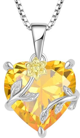 JO WISDOM Collier Tournesol Cœur Argent 925/1000 Femme,Collier Pendentif AAA Oxyde de Zirconium Pierre de naissance de Novembre couleur Citrine pour les femmes mère femme