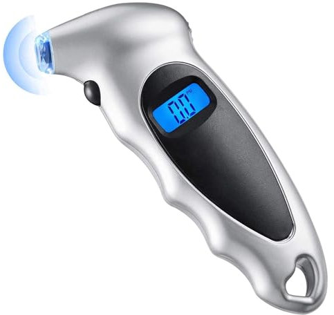 Haquno Digital Tyre Pressure Gauge 150 PSI 4 Settings for Car Truck Bicycle with Backlit LCD and Non-Slip Grip Tyre Pressure Checker,Silver