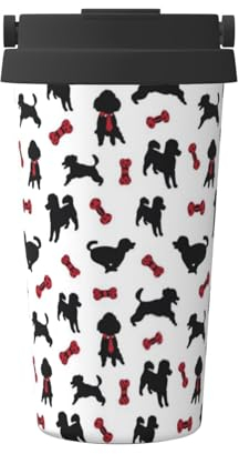 FUkker Tazza da caffè isolata, tazza da viaggio da 500 ml Tazza da caffè tumbler isolata in acciaio inossidabile,Barboncino felice bianco