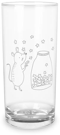 Mr. & Mrs. Panda 200 ml Wasserglas Maus Sterne - Geschenk, Gute Laune, Trinkglas mit Gravur, Geburt, Tiere, Tiermotive, Kindergeburtstag, Glas mit