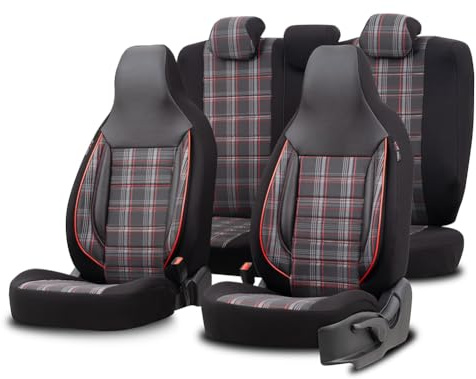 otoM Universelle Stoff 'CityBug' Sitzbezüge 'Sports' Schwarz/Grau/Rot - 9-Teilig- - kompatibel mit Side-Airbags