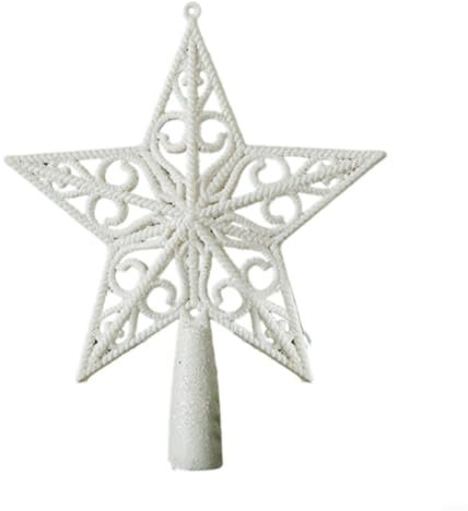 URPIZY Well Weihnachtsbaumspitze, weiß, glitzernd, hohl, Metall-Stern, Baumspitze für Weihnachtsbaumschmuck, Heimdekoration (14 cm hohler Baumspitzenstern)