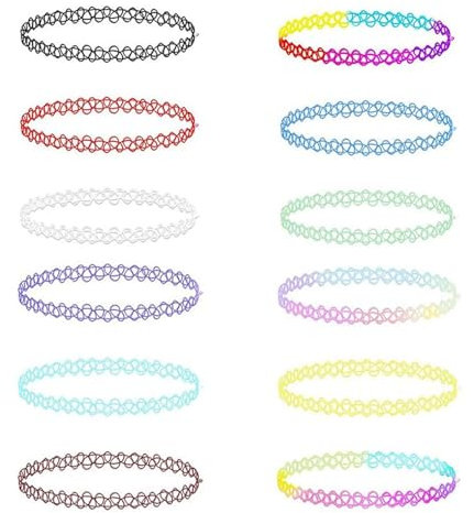 Lunpog Choker Halskette Set, 12 Stück Stretch Choker, Tattoo Kette, Gummi Halsband, Damen Elastische Halskette