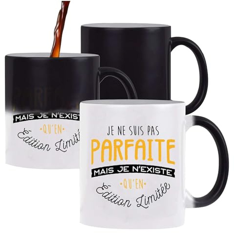 Otshirt Tasse Magique Je ne suis pas Parfaite | Mug qui change couleur avec la chaleur | Idée Cadeau Petite Amie Copine Femme Drôle Humour Original Anniversaire Amour Unique